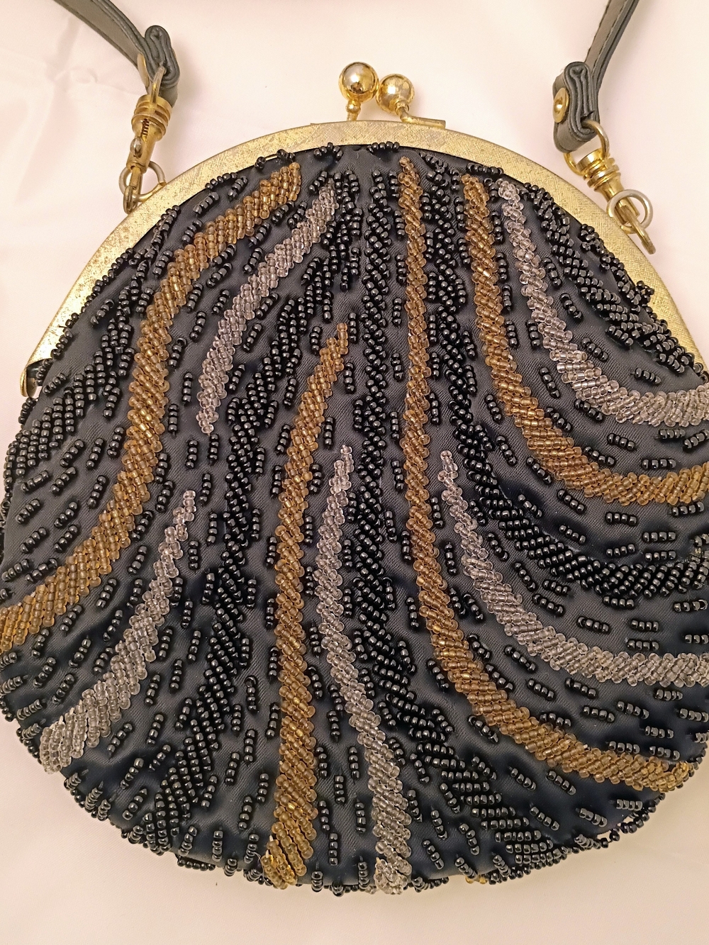 La Regale Vintage Beaded Evening Clutch in Black with Gold & Silver Accents